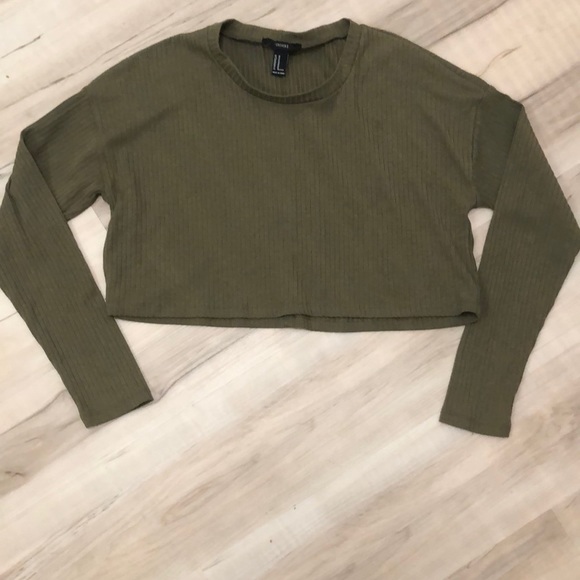 Olive Green Ribbed Crop Top - Picture 1 of 4
